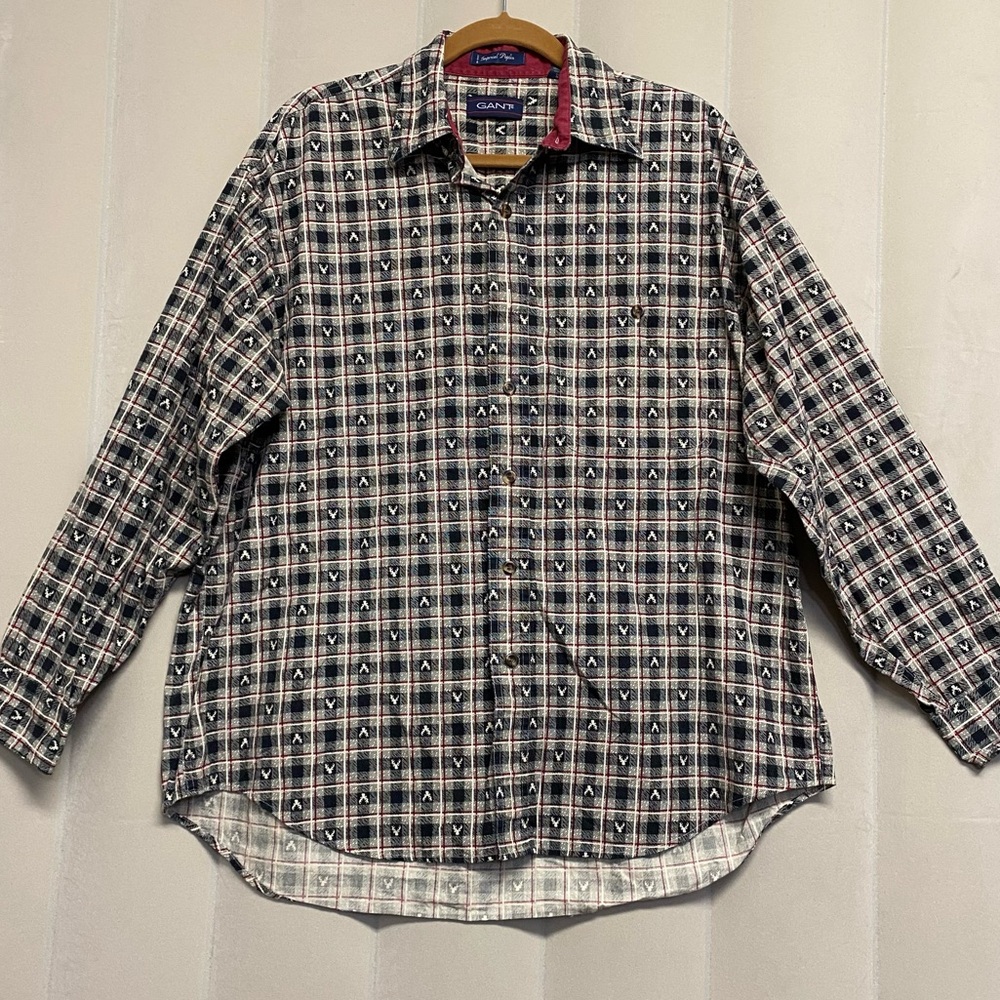 Gant Men’s Button Down Shirt Large Imperial Poplin 100% Cotton Flannel Plaid